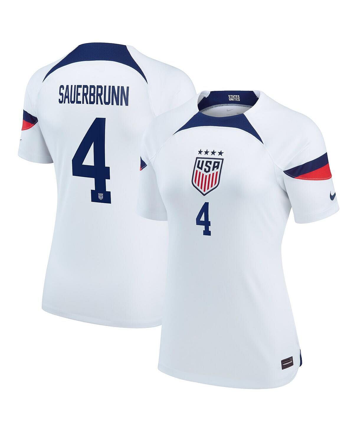 

Женская футболка becky sauerbrunn white uswnt 2022/23 home breathe stadium replica player jersey Nike, белый