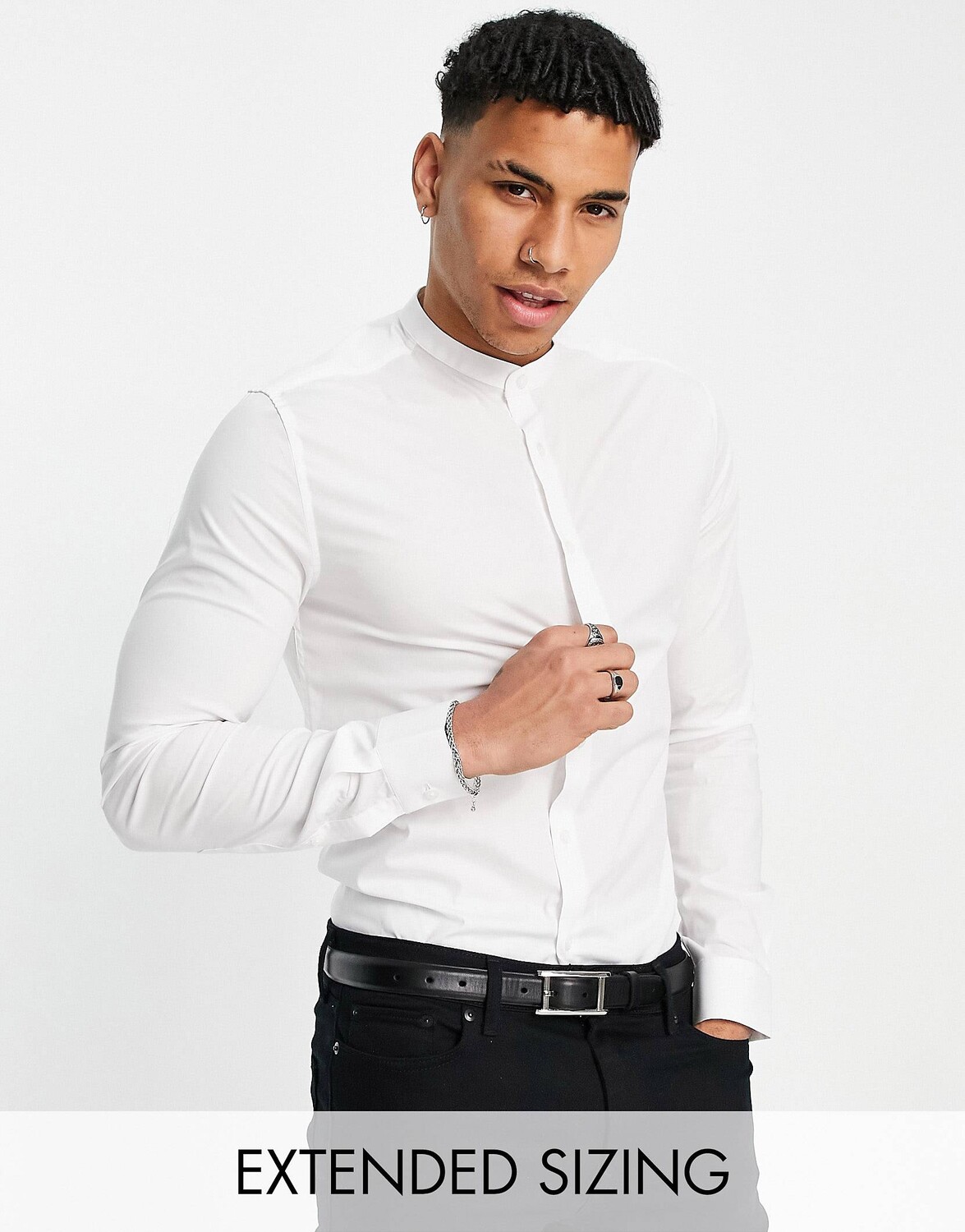 

Белая рубашка скинни с воротником-стойкой ASOS DESIGN