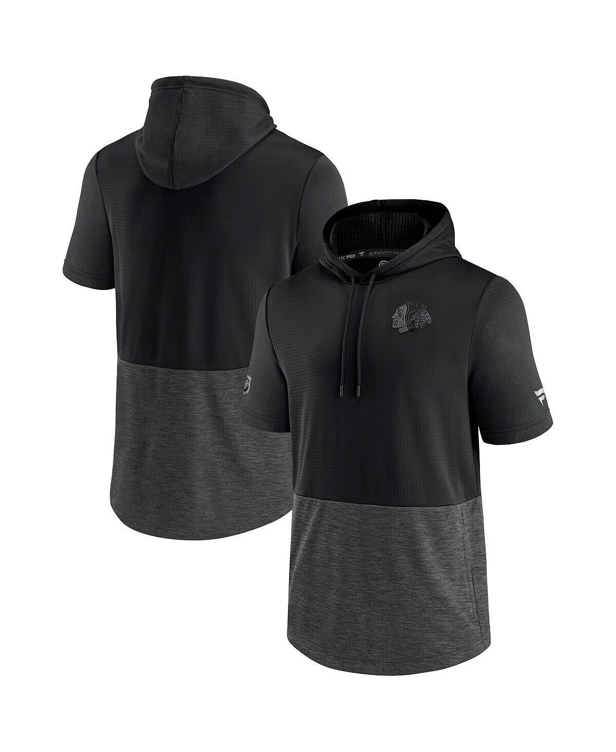

Мужская фирменная черная толстовка с капюшоном с коротким рукавом chicago blackhawks authentic pro travel and training Fanatics, черный