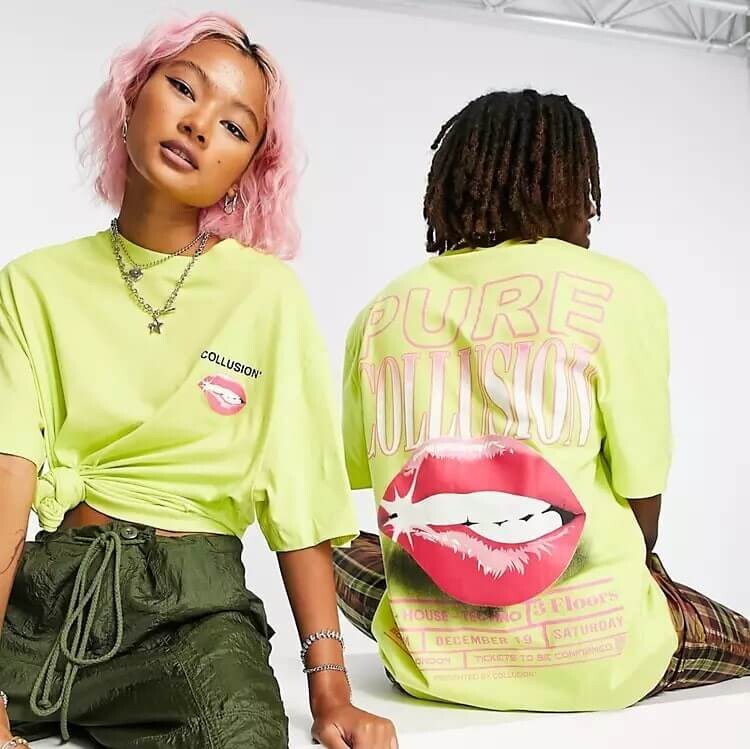 

Футболка Collusion Unisex With Lip Print In Yellow, светло-зеленый