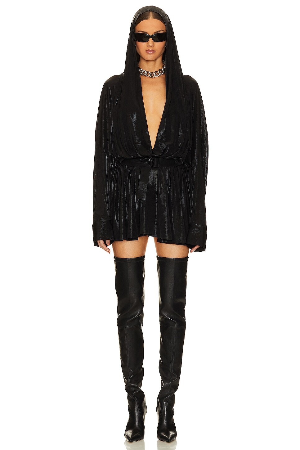 

Платье мини Norma Kamali Hooded Super Oversized Shirt Flared, черный