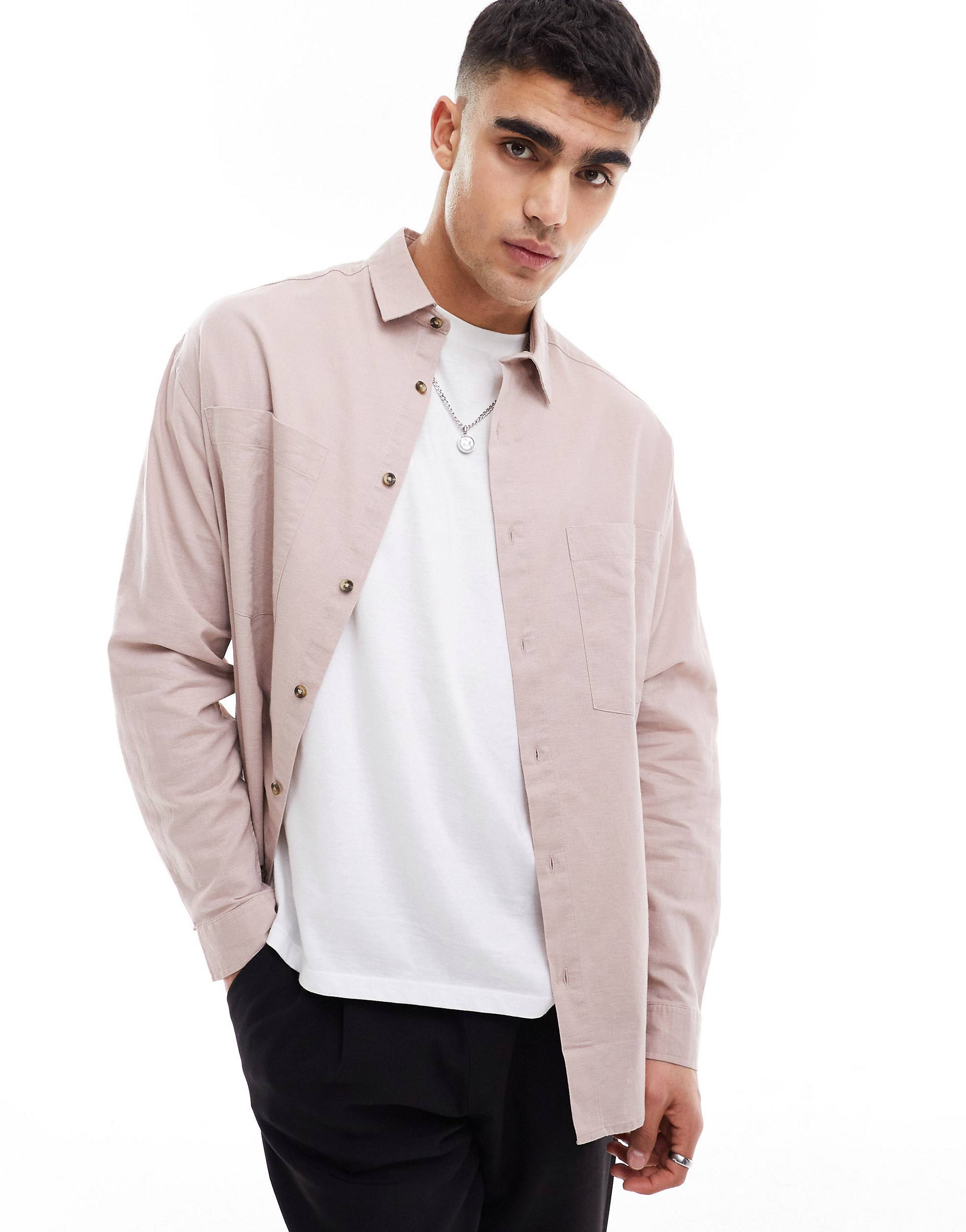 Рубашка Asos Design 90s Oversized Linen, пыльно-розовый
