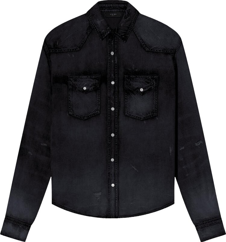 

Рубашка Amiri Camo Applique Denim Shirt 'Aged Black', черный