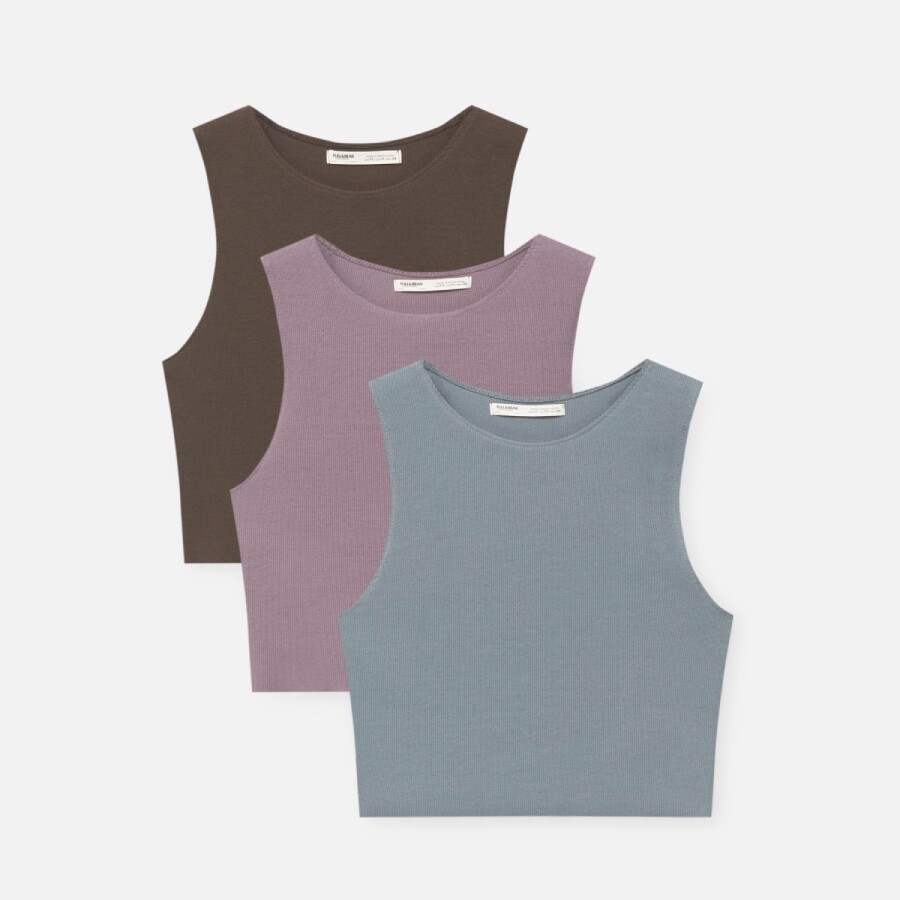 

Комплект топов Pull&Bear, 3 предмета, коричневый/синий
