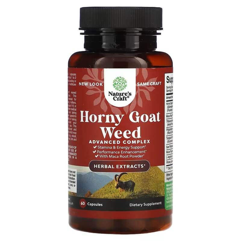 Пищевая добавка Horny Goat Weed Natures Craft 500 мг, 60 капсул - фото