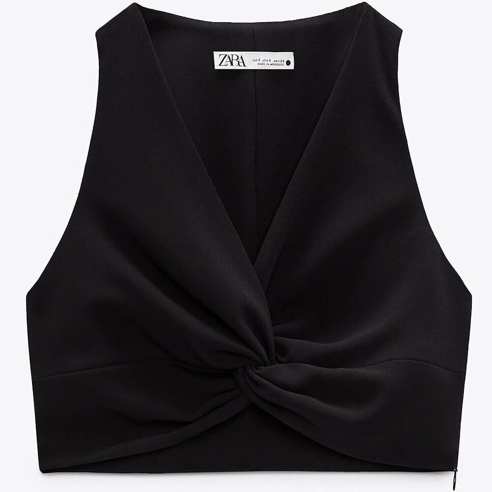 

Топ Zara Knotted Short, черный