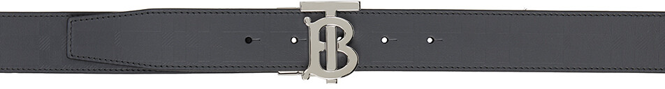 

Двусторонний серый ремень с тиснением и монограммой Burberry