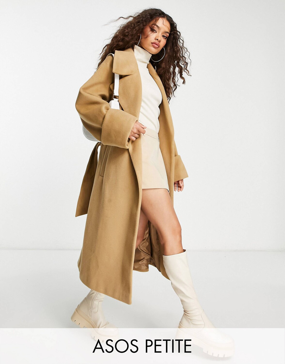 

Коричневое элегантное пальто с начесом и поясом ASOS DESIGN Petite, Коричневый