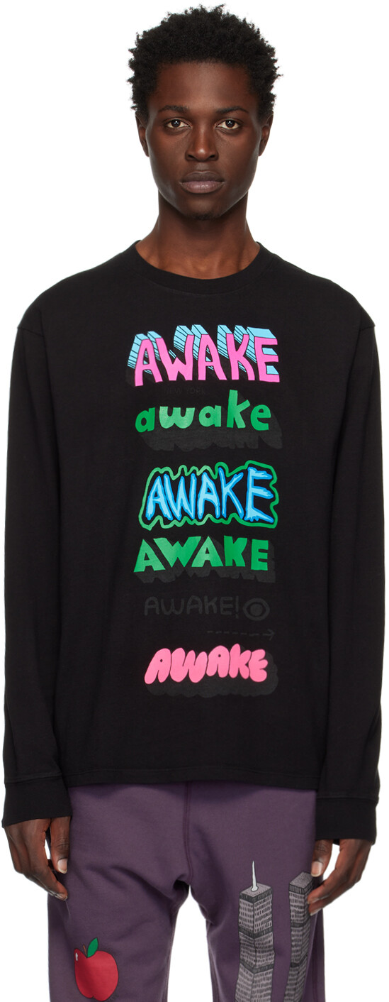 

Черная футболка с длинным рукавом с принтом Awake NY