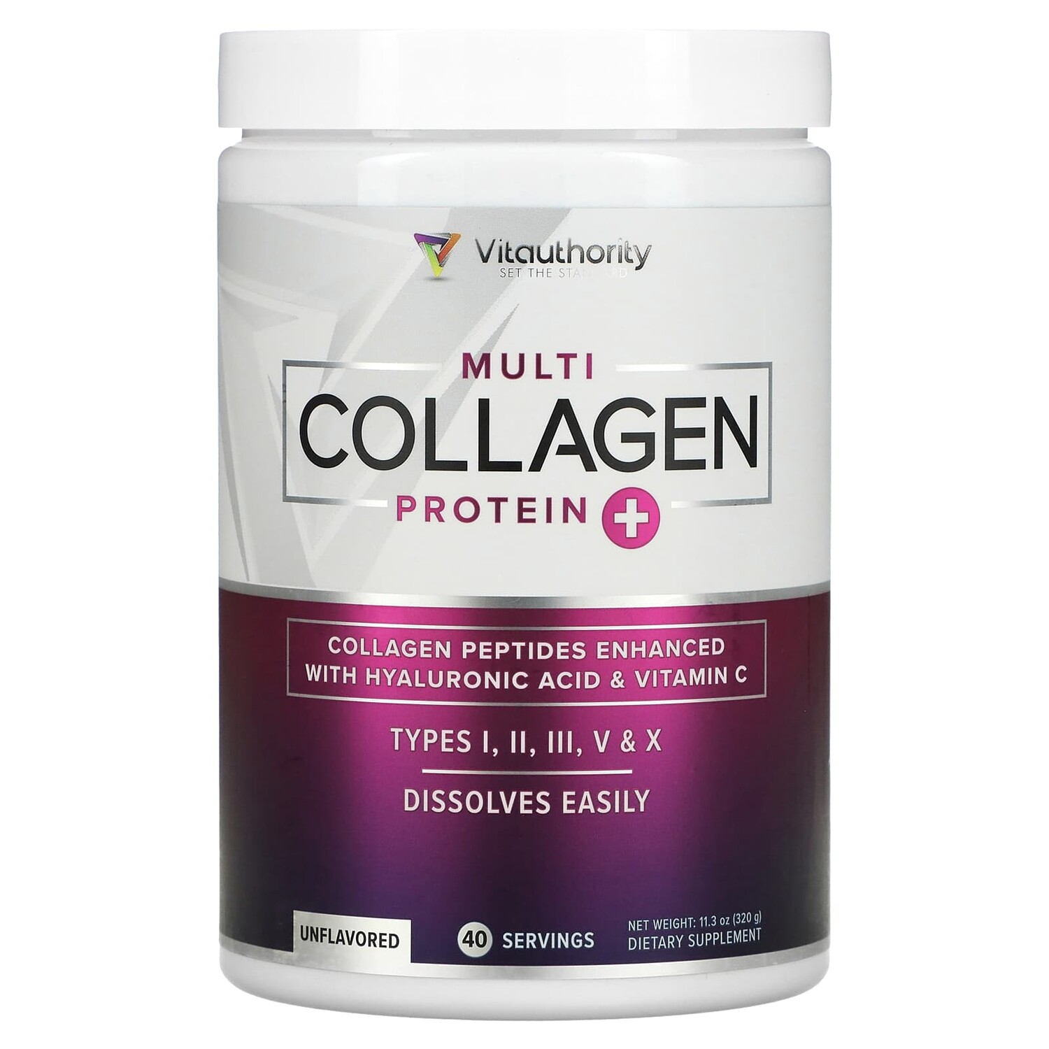

Multi Collagen Protein Plus Vitamin C, гиалуроновая кислота, без добавок, 320 г (11,3 унции) Vitauthority