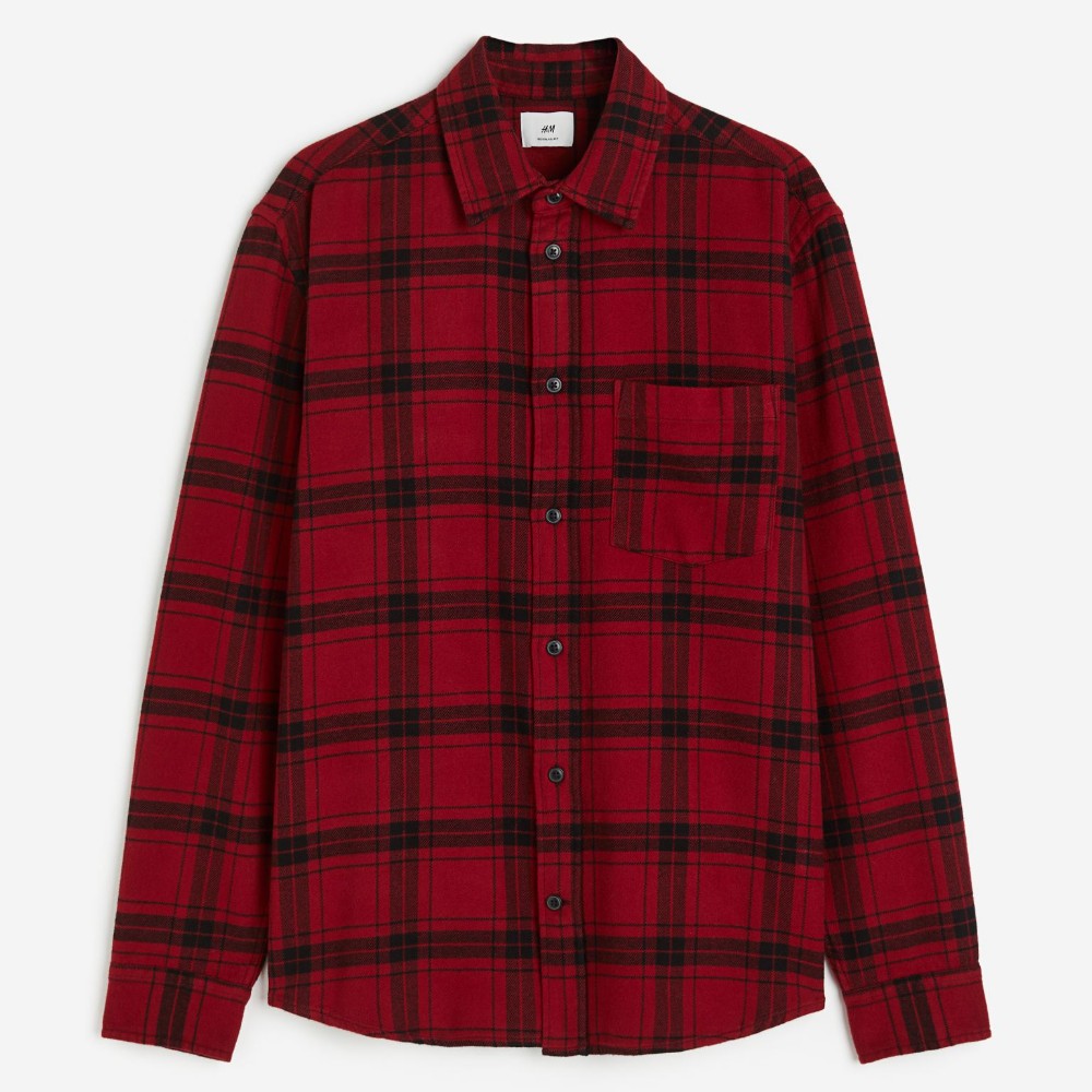 Рубашка H&M Regular Fit Flannel, красный/черный