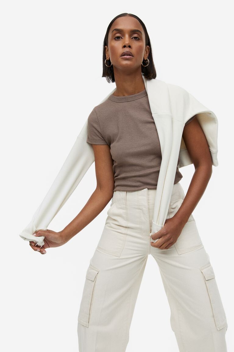 

Рубашка из смесового модала в рубчик H&M, темно-бежевый меланж