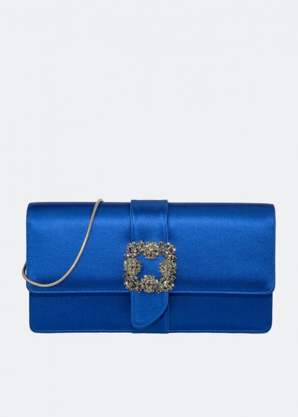 

Клатч MANOLO BLAHNIK Capri satin clutch, синий