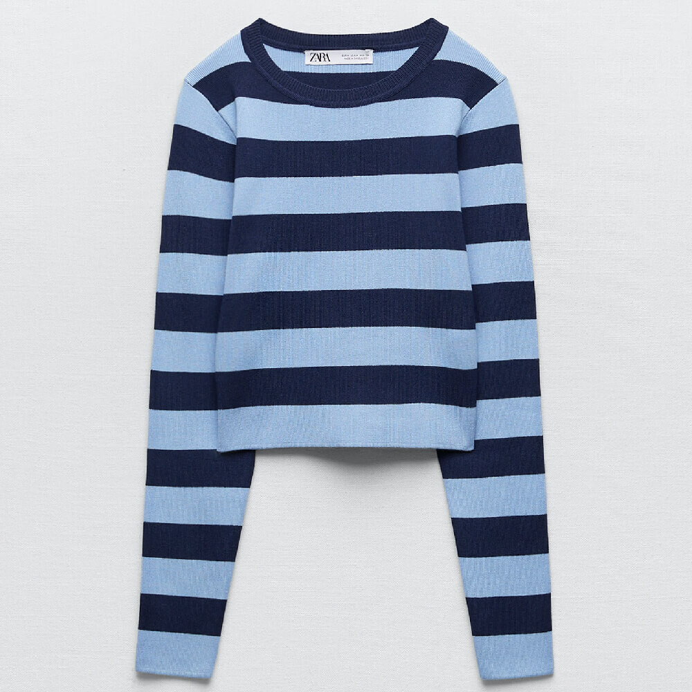 Свитер Zara Basic Ribbed Knit, голубой/индиго