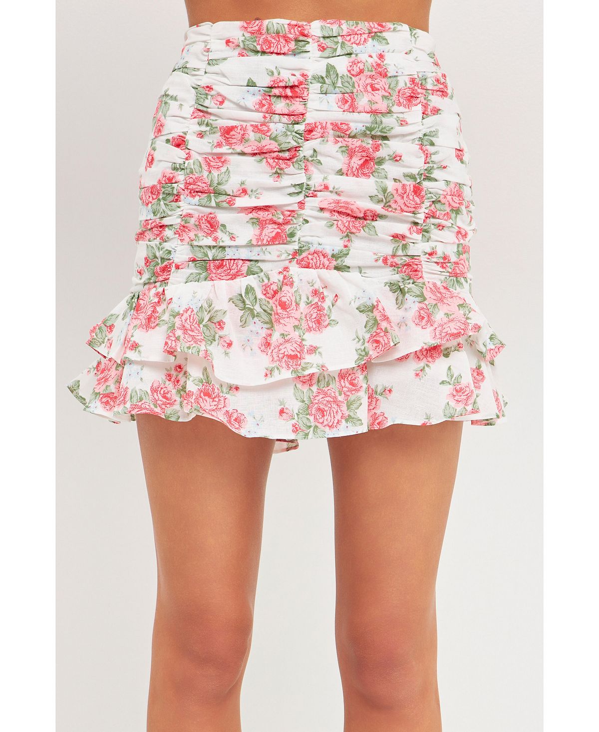 цена Женская льняная мини-юбка с рюшами и цветочным принтом endless rose