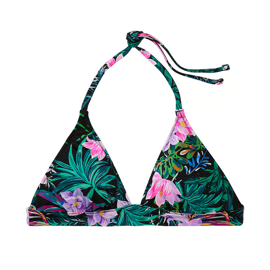 

Топ бикини Victoria's Secret Swim Mix & Match Removable Push-Up Halter Smooth, черный тропический
