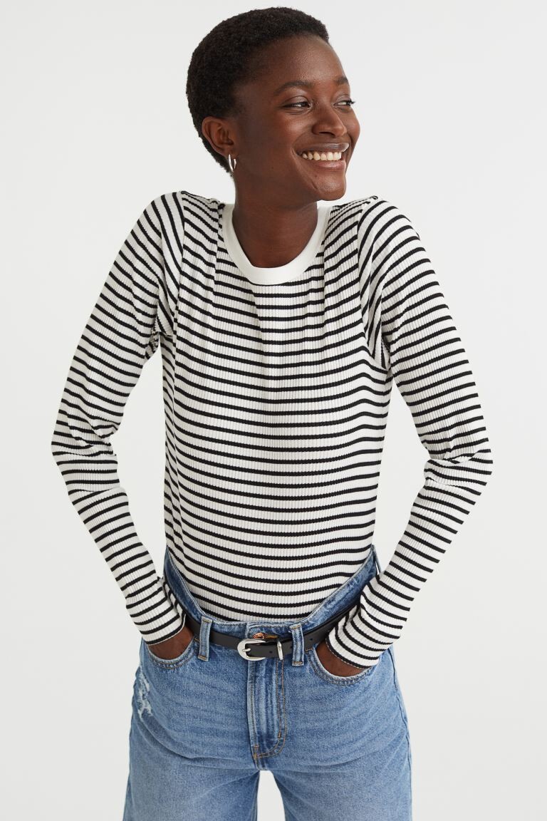 

Ребристый топ H&M, черный/полосатый