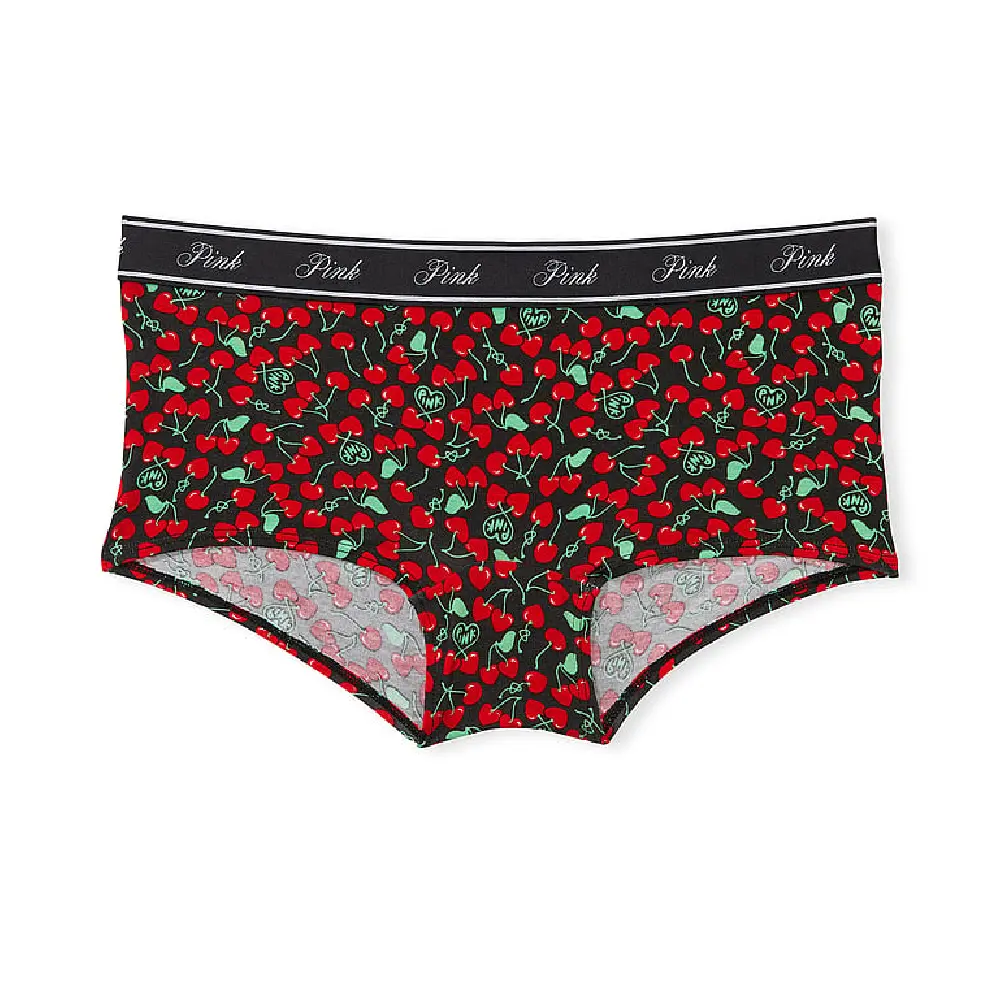 

Трусы Victoria's Secret Pink Logo Logo Cotton Boyshort, черный/красный