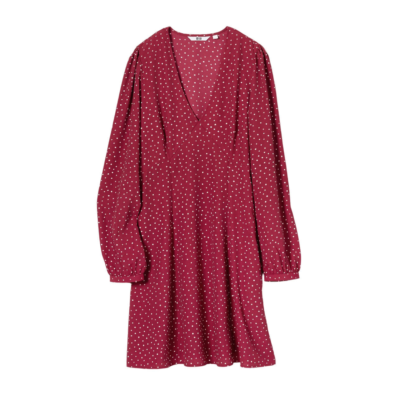 

Платье Uniqlo Dotted V-Neck Long Sleeved Mini, красный