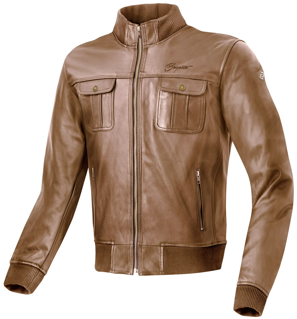 Мотоциклетная кожаная куртка Bogotto Brooklyn с коротким воротником, коричневый кожаная куртка размер 56 коричневый