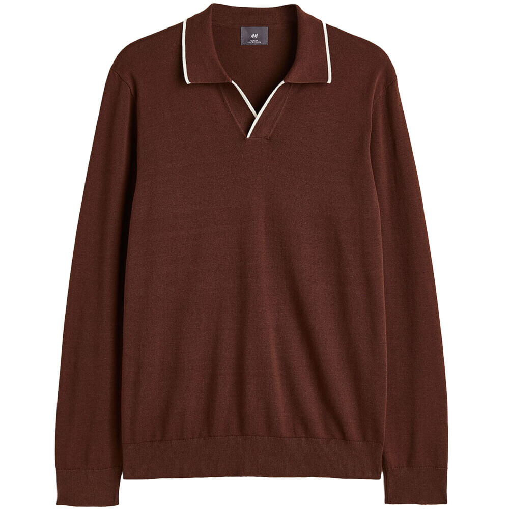 

Рубашка-поло H&M Fit Fine-knit Cotton, темно-коричневый