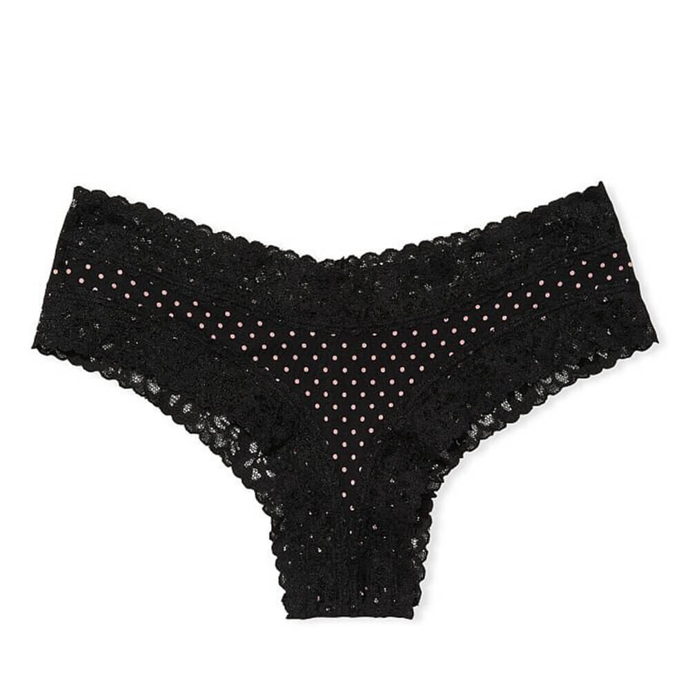 

Трусы Victoria`s Secret Lace Waist Cotton Cheeky, чёрный в крапинку