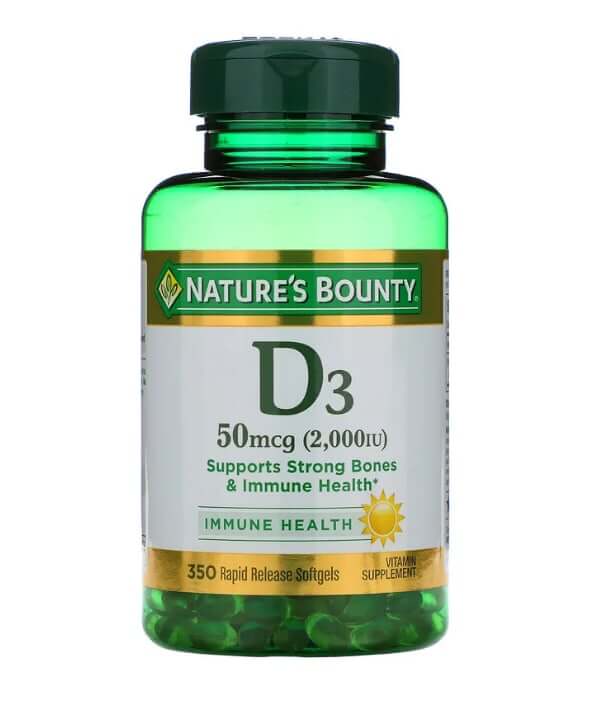 Витамин D3, 50 мкг (2000 МЕ), 350 мягких таблеток, Nature's Bounty nature s bounty d3 immune health 25 мкг 1000 ме 350 мягких таблеток с быстрым высвобождением