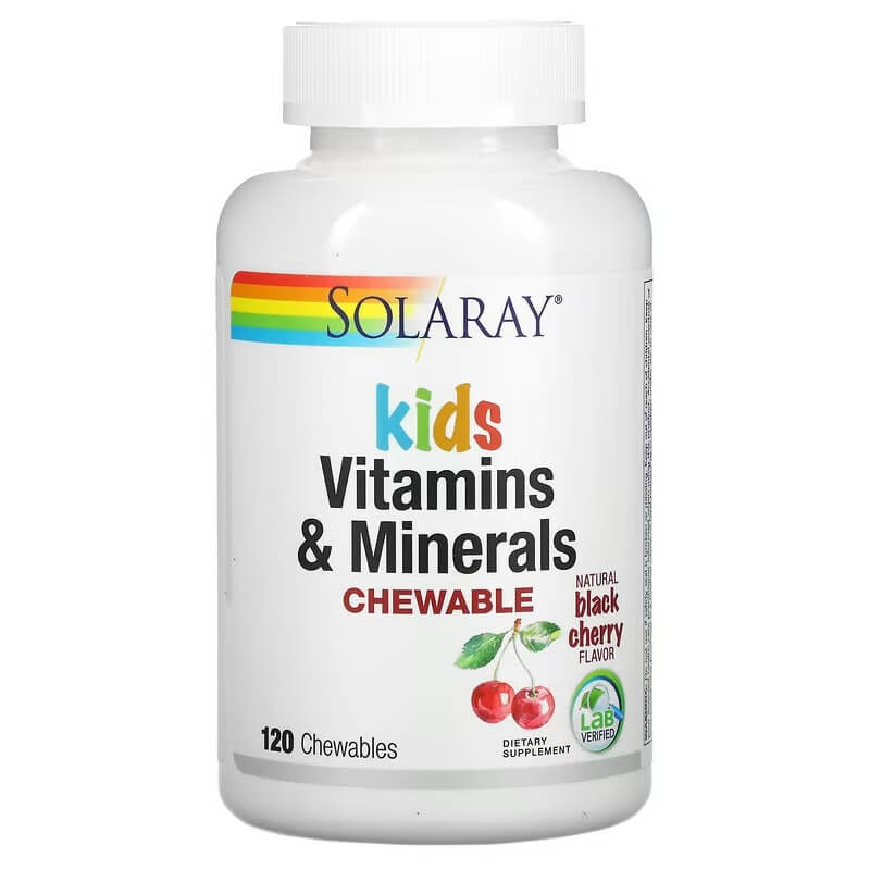 Витамины и минералы для детей Solaray, 120 жевательных таблеток йогурт питьевой teos active со вкусом вишни и граната 1 8% 260 г