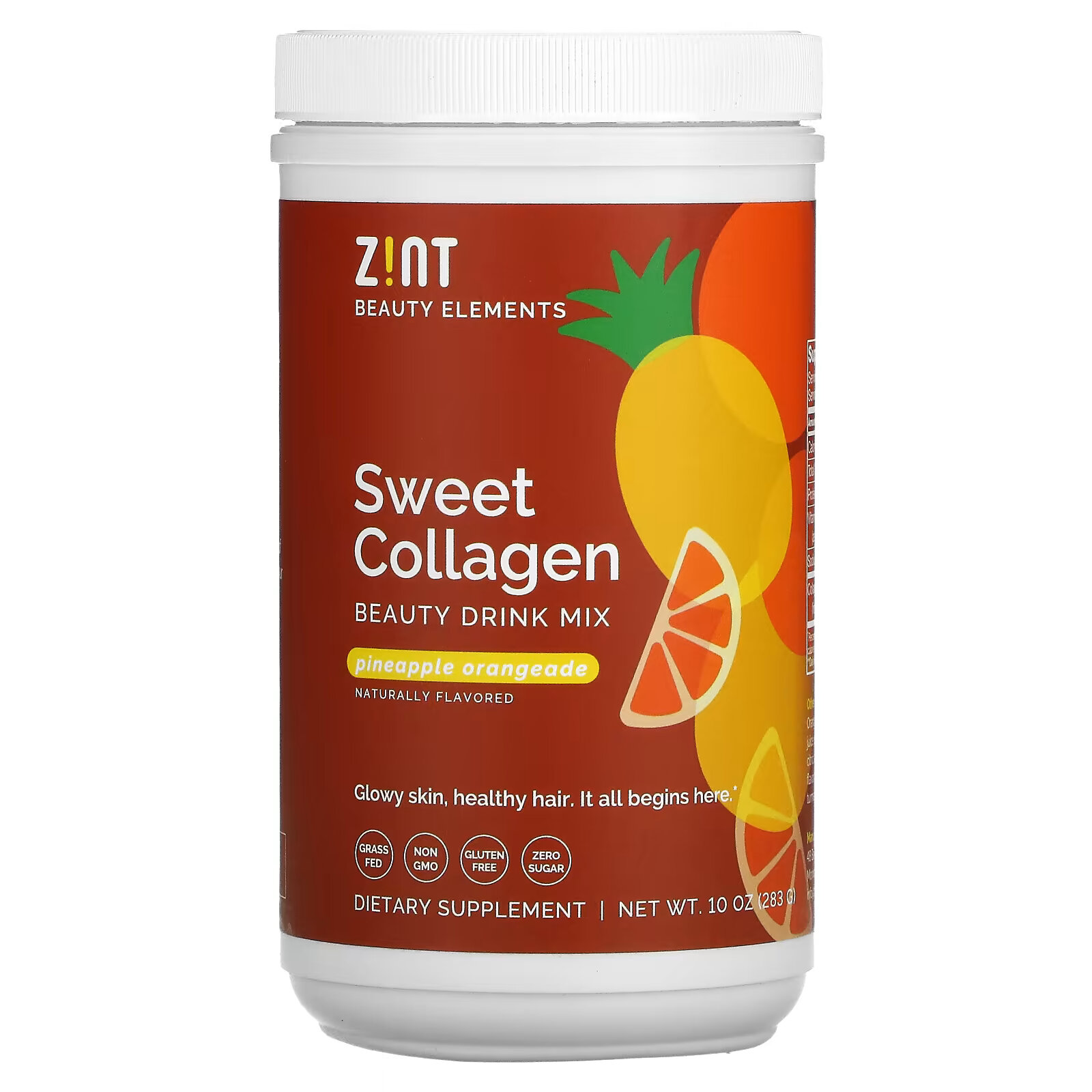 цена Zint, Sweet Collagen, ананас и апельсин, 283 г (10 унций)