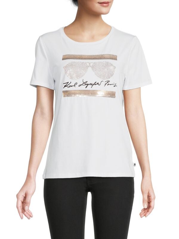 

Украшенная футболка с логотипом Karl Lagerfeld Paris White