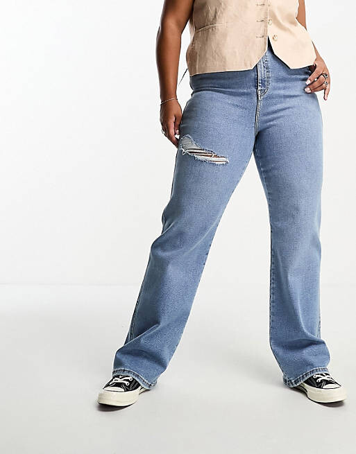

Синие прямые джинсы прямого кроя с разрезом на бедрах Dr Denim Plus Moxy
