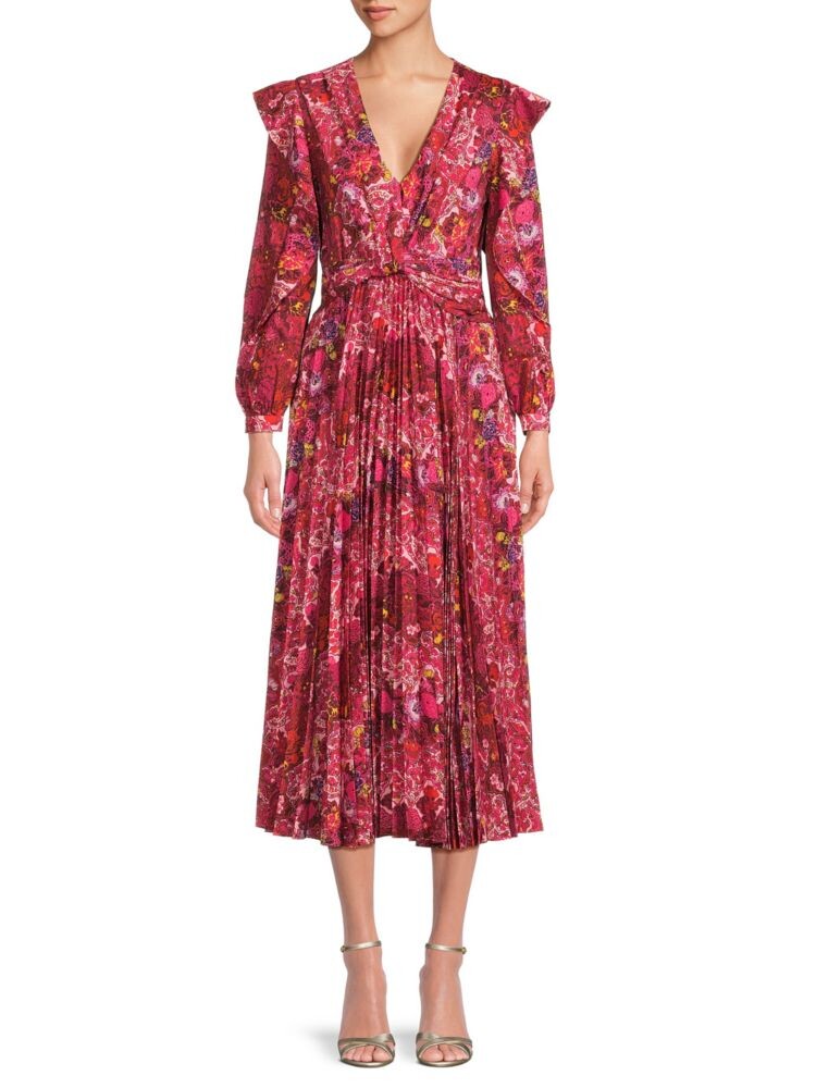 

Плиссированное платье миди с цветочным принтом Chriselle Derek Lam 10 Crosby, цвет Red Multi