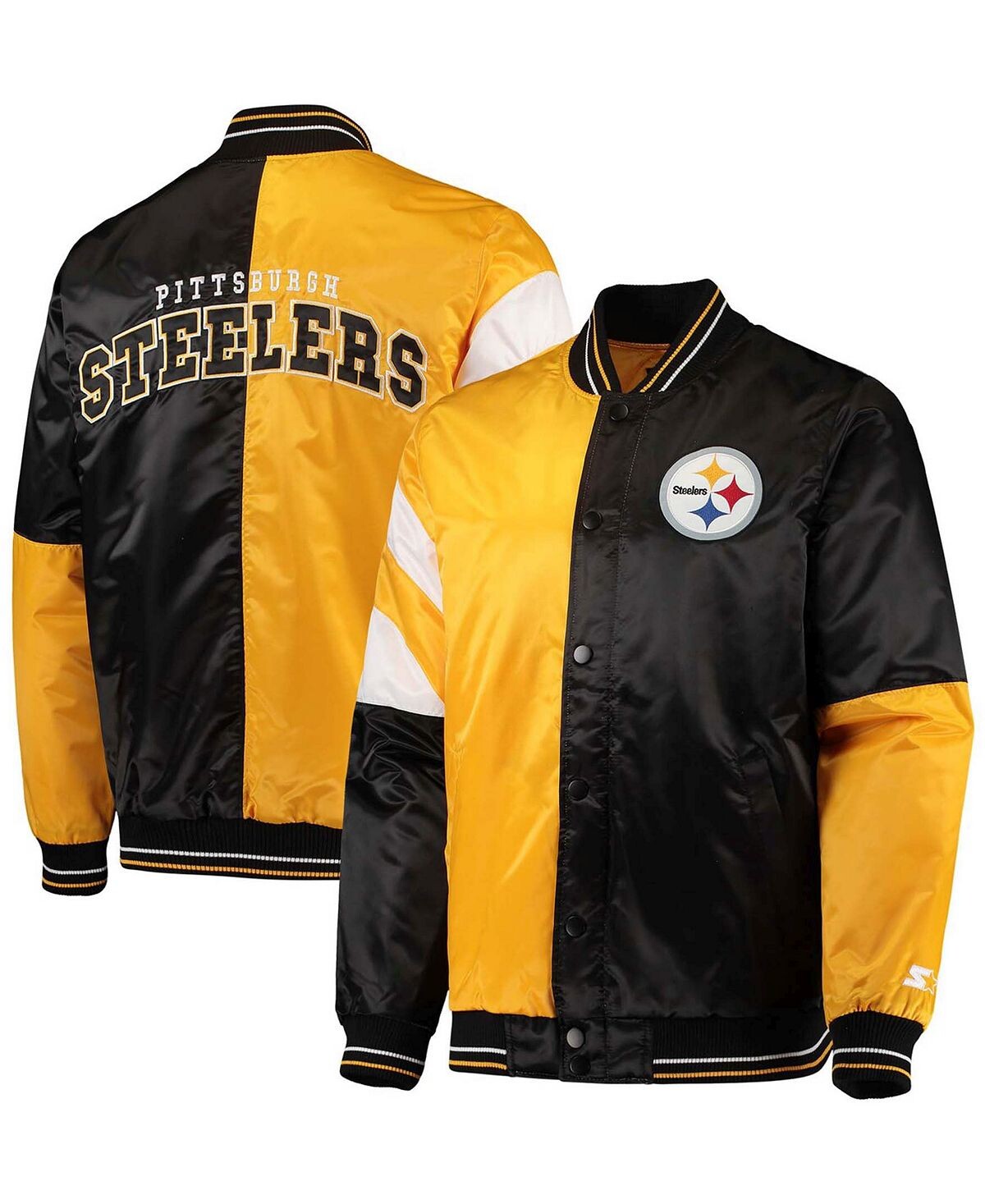 

Мужская черная, золотистая куртка pittsburgh steelers leader varsity satin full-snap Starter, мульти