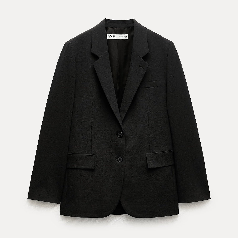 Пиджак Zara Zw Collection Oversize Wool Blend, черный свитер zara wool blend черный