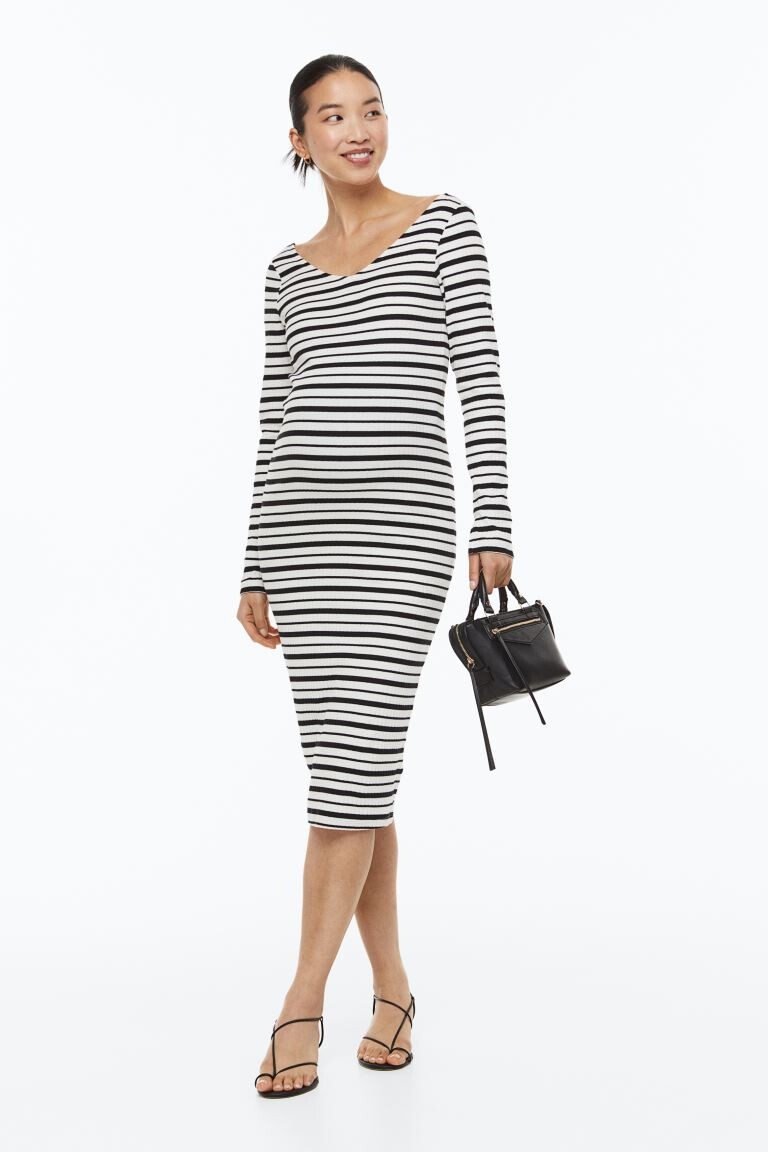 

MAMA Хлопковое платье в полоску H&M, белые/черные полосы
