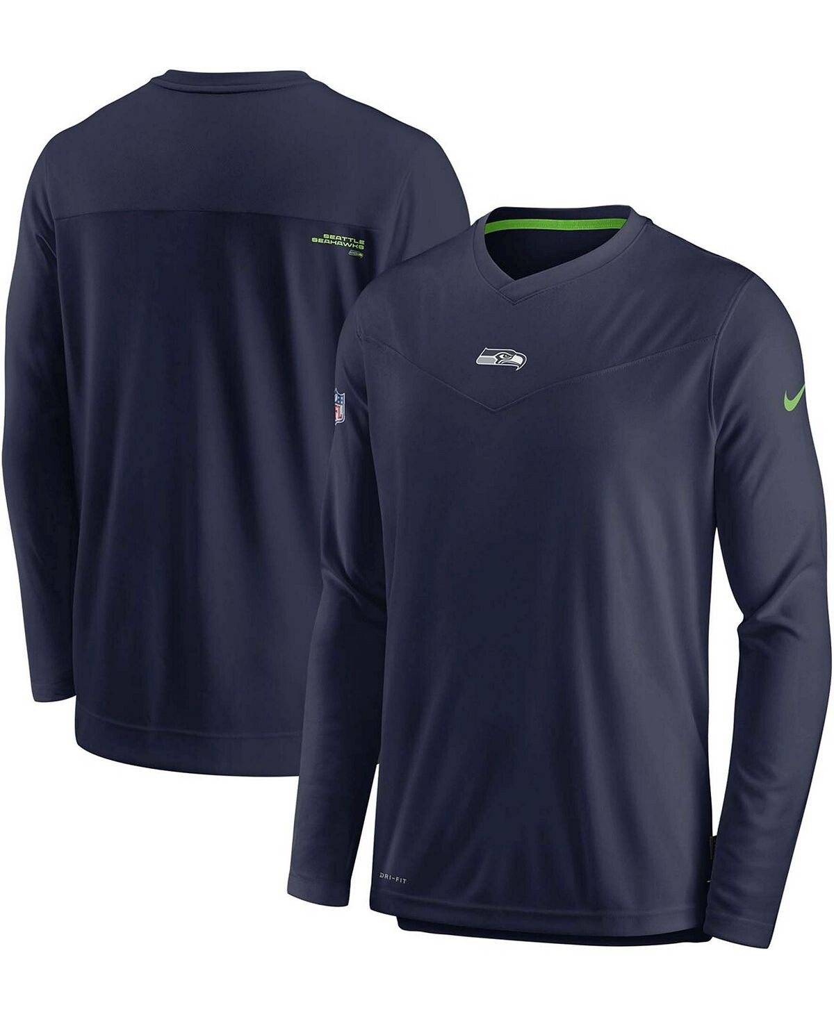 

Футболка с длинным рукавом и v-образным вырезом для мужчин college navy seattle seahawks sideline coaches performance Nike, мульти