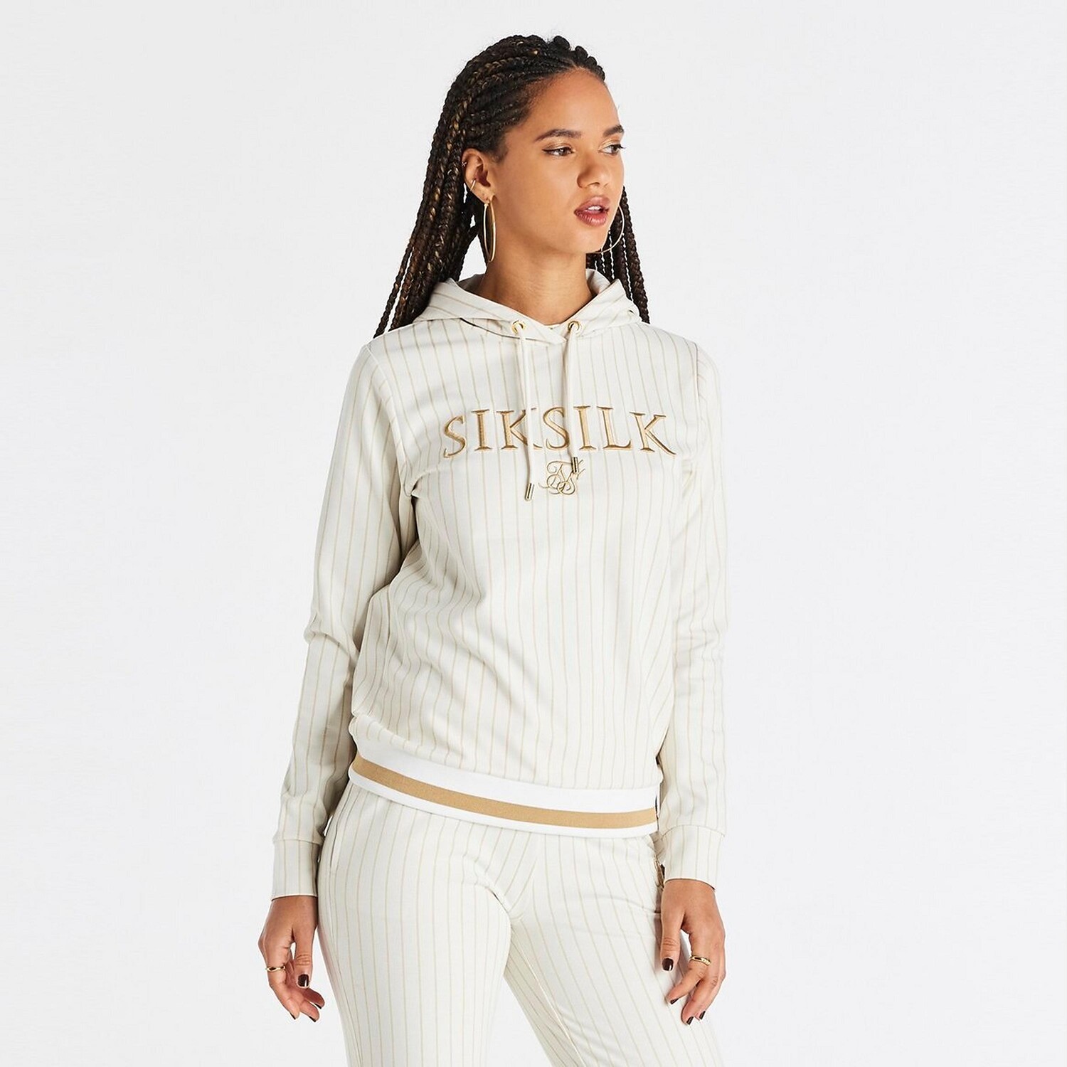 

Women's SikSilk Luxe Stripe Hoodie, кремовый
