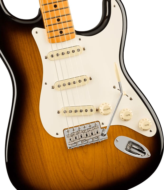 Fender American Vintage II 1957 Stratocaster, левая рука, кленовый гриф, 2 цвета Sunburst с футляром American Vintage II 1957 Stratocaster Left-Hand vintage hand woven round woman