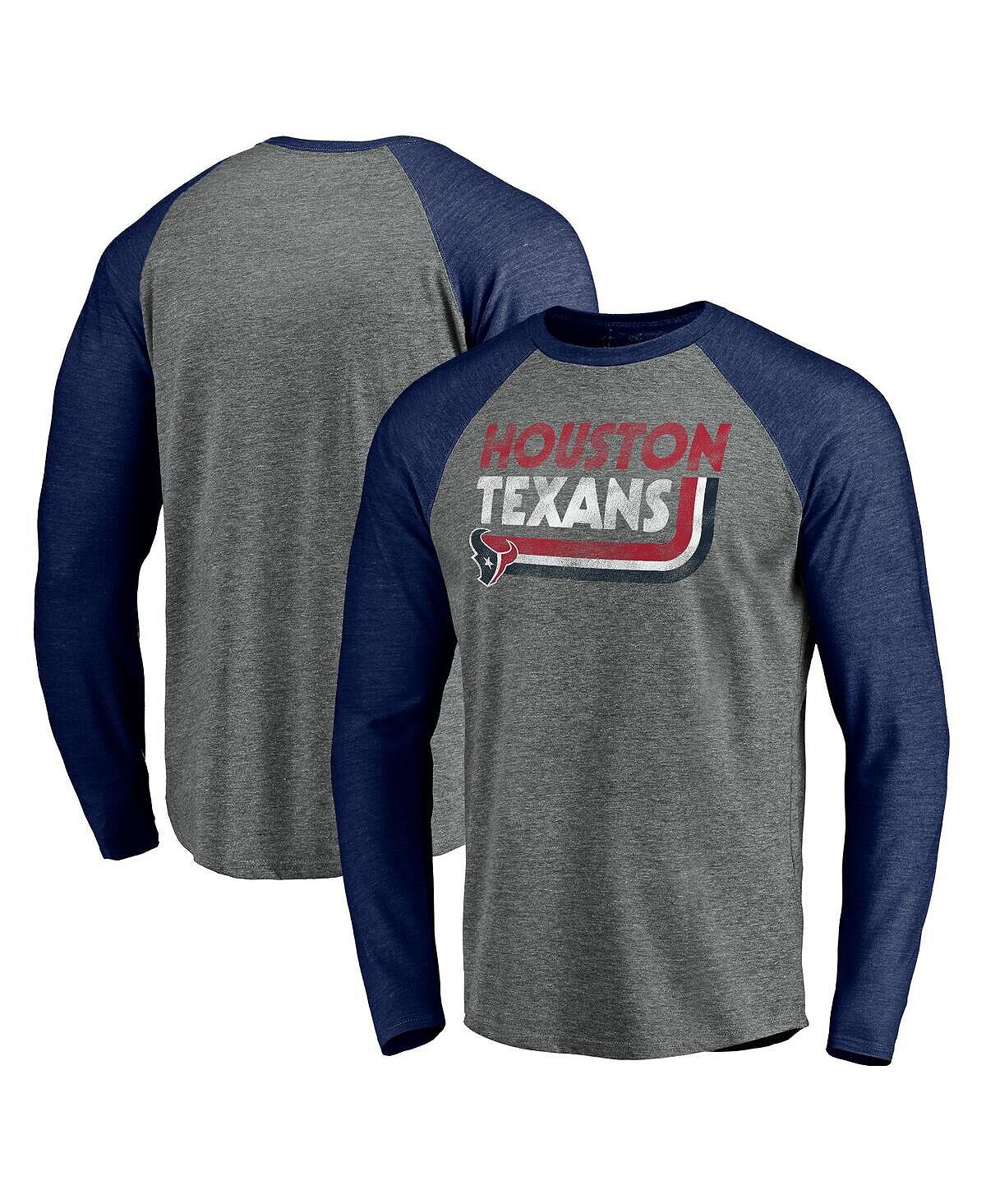 

Мужская фирменная футболка с длинными рукавами houston texans цвета серый и меланжевый темно-синий с меланжевым покрытием vintage-like on the ropes raglan Fanatics, мульти
