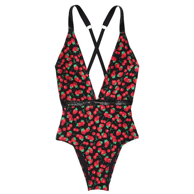 

Купальник Victoria's Secret Shine Strap Plunge, черный, красный