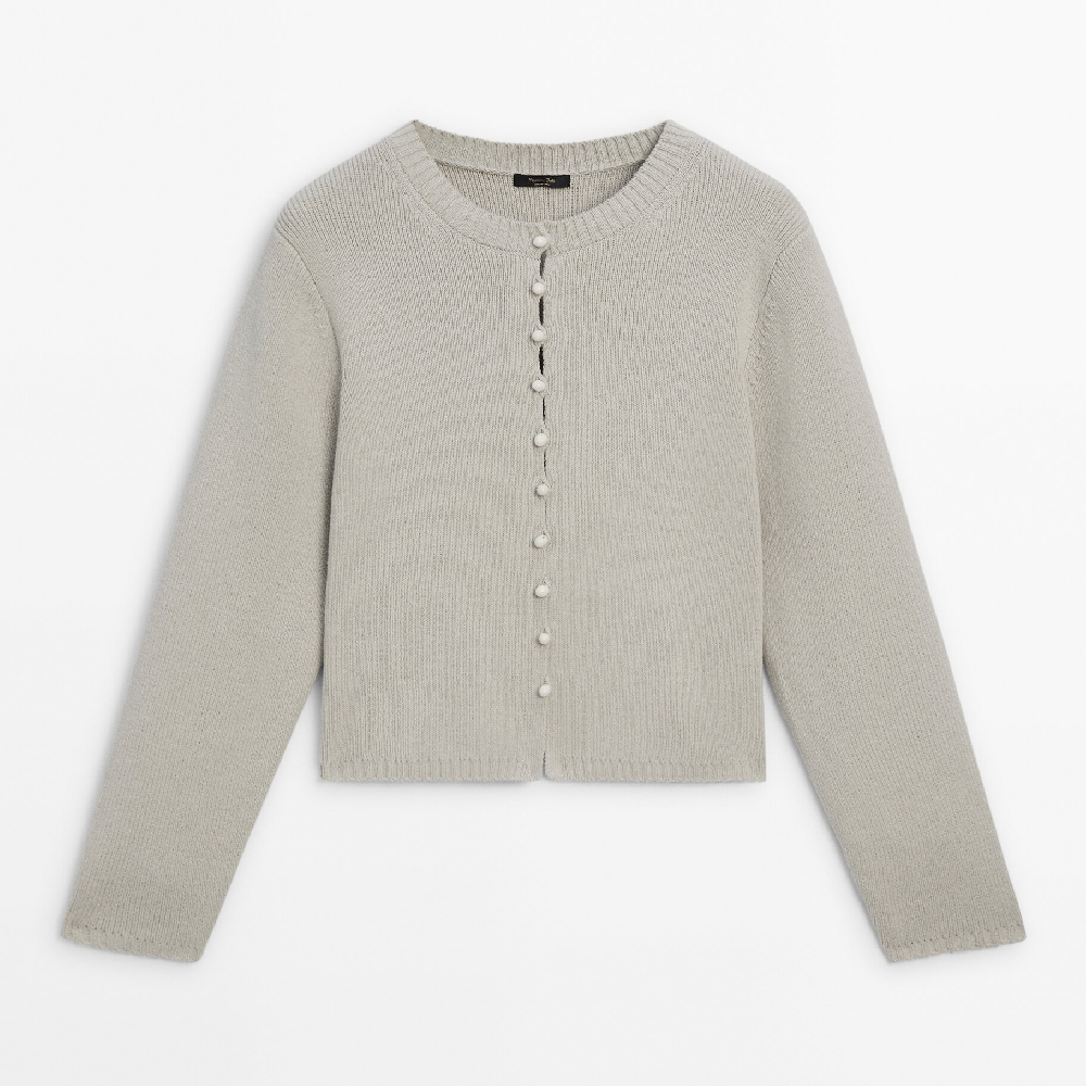 Кардиган Massimo Dutti Knit With Ceramic Buttons, светло-серый кардиган massimo dutti knit v neck with buttons оливковый