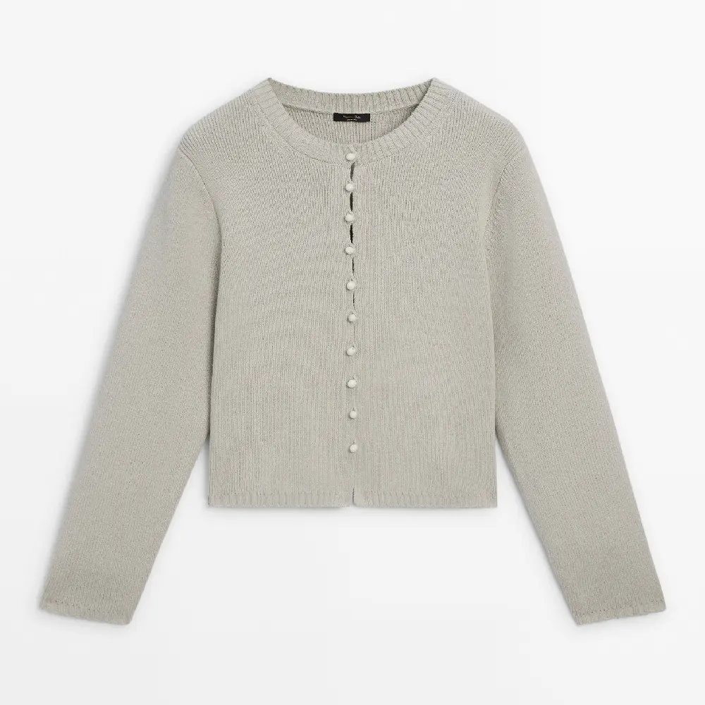 Кардиган Massimo Dutti Knit With Ceramic Buttons, светло-серый