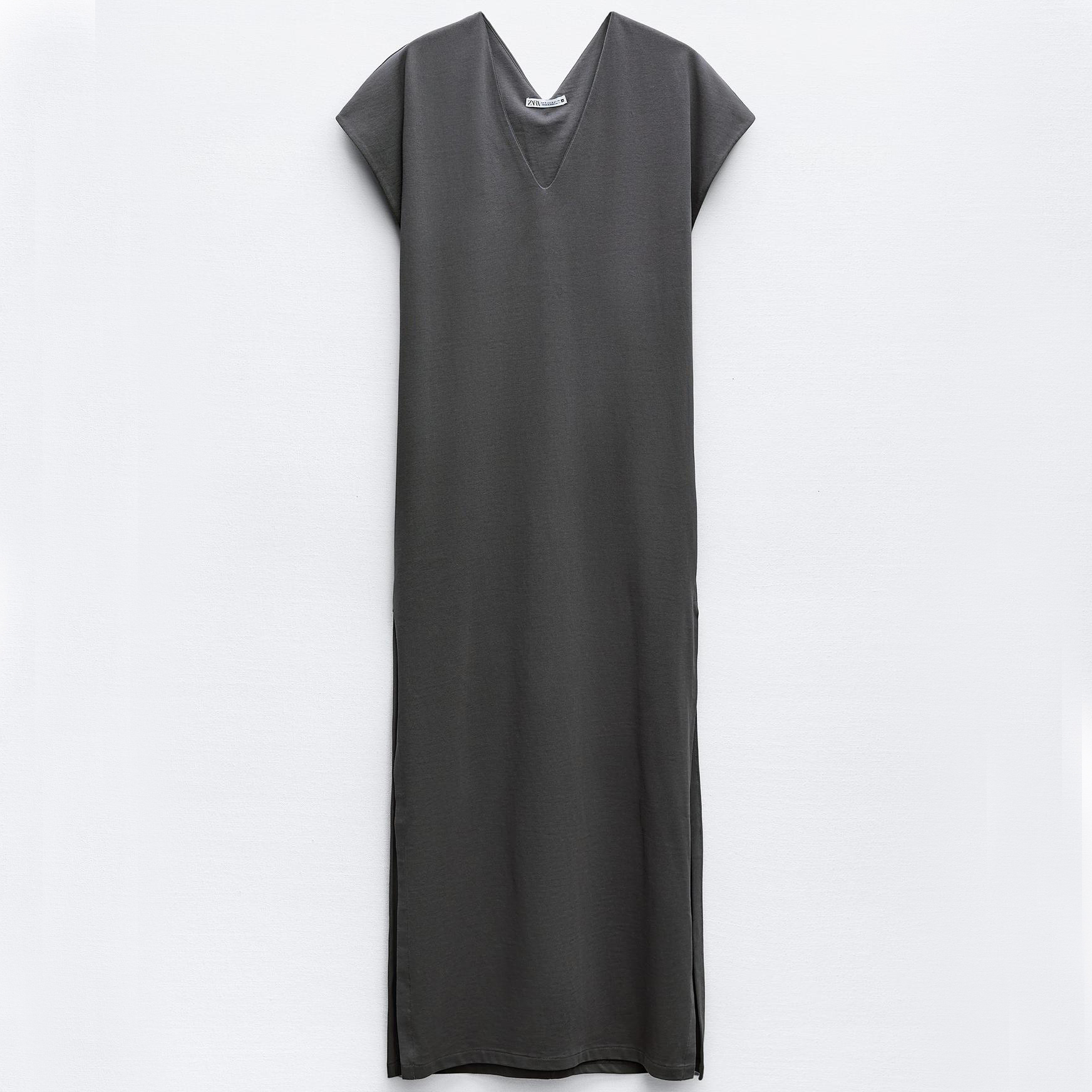Платье Zara Heavy Cotton With Slits, угольно-серый