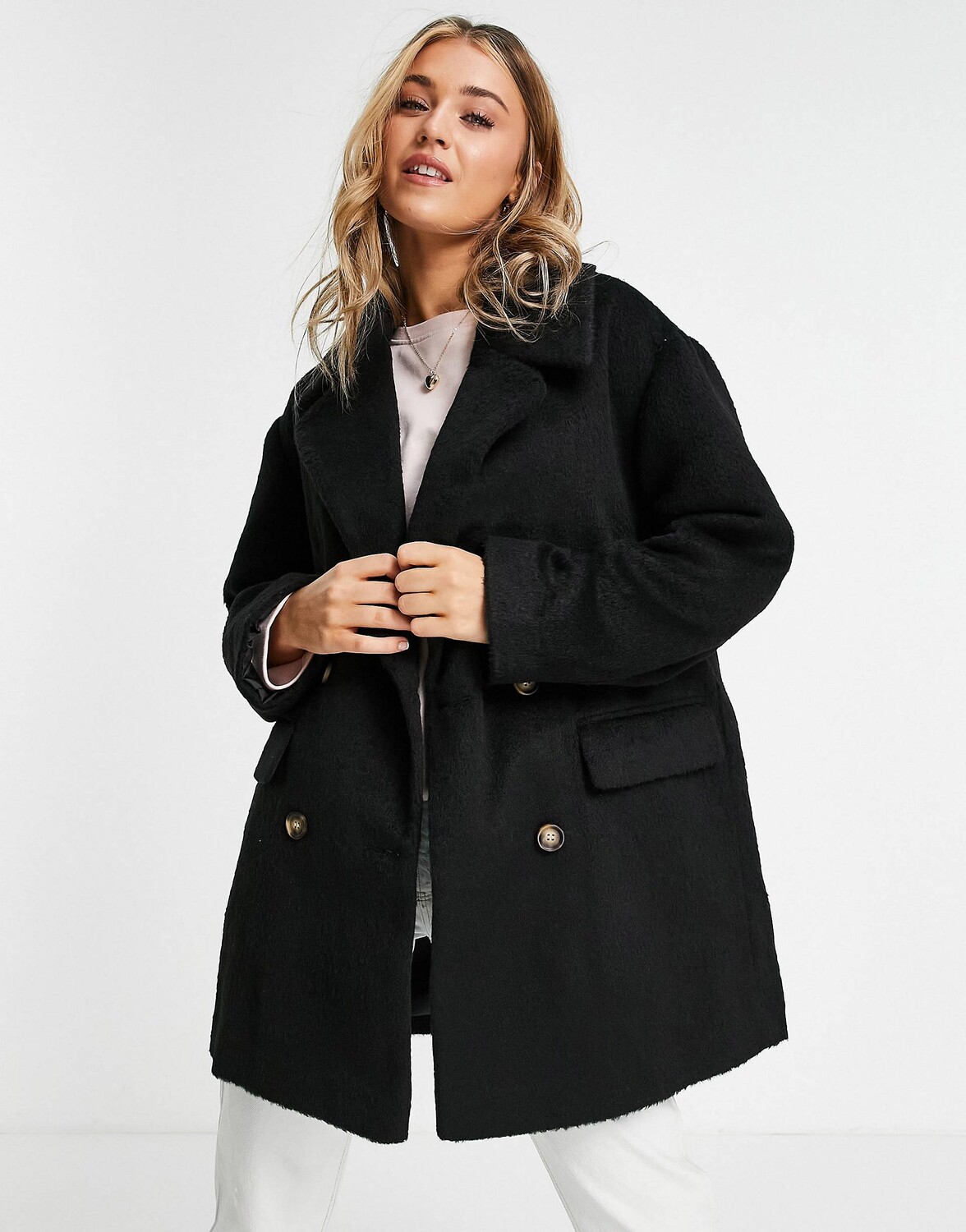 

Черное двубортное пальто ASOS DESIGN