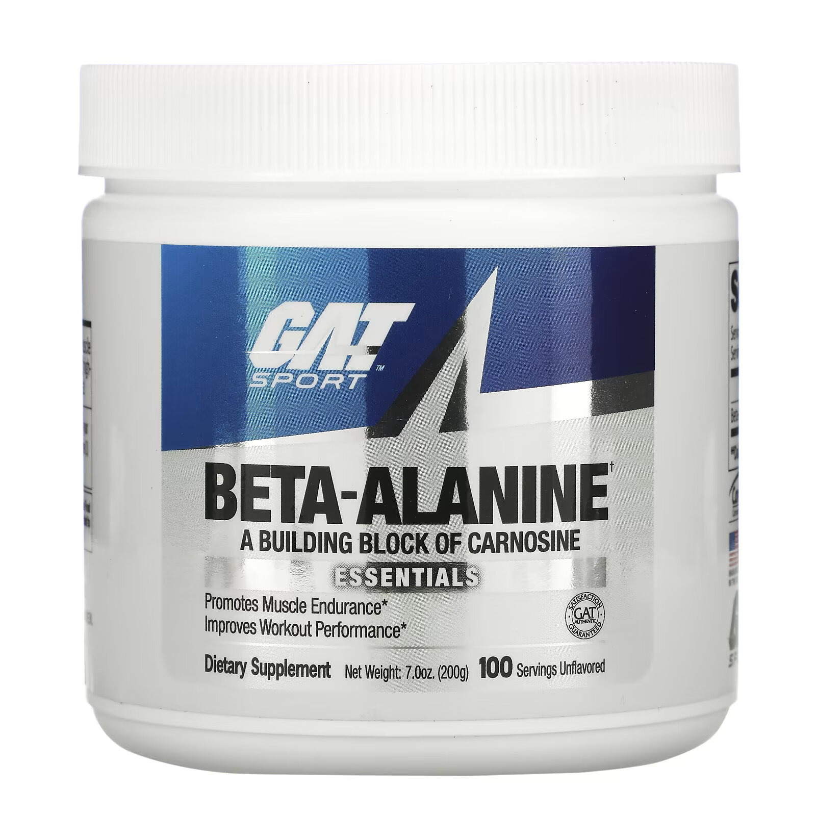 GAT, Бета-аланин, без вкусовых добавок, 200 г l глютамин без добавок gat 300 г