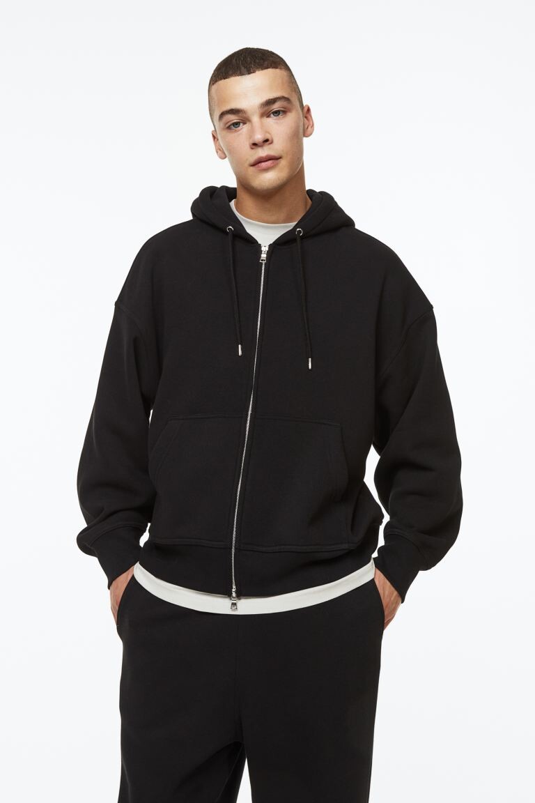 

Худи на молнии оверсайз H&M, черный