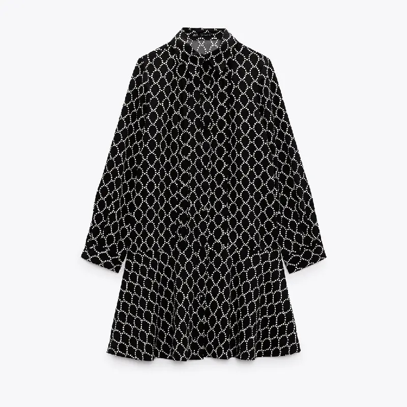 

Платье Zara Printed Shirt, черный/белый