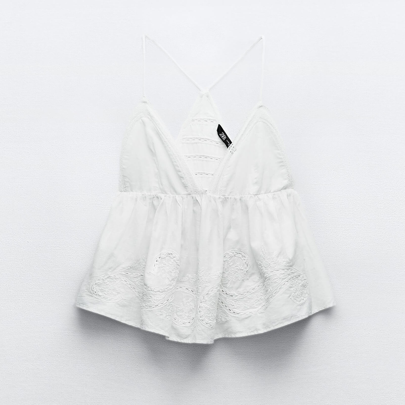 Топ Zara Embroidered, белый
