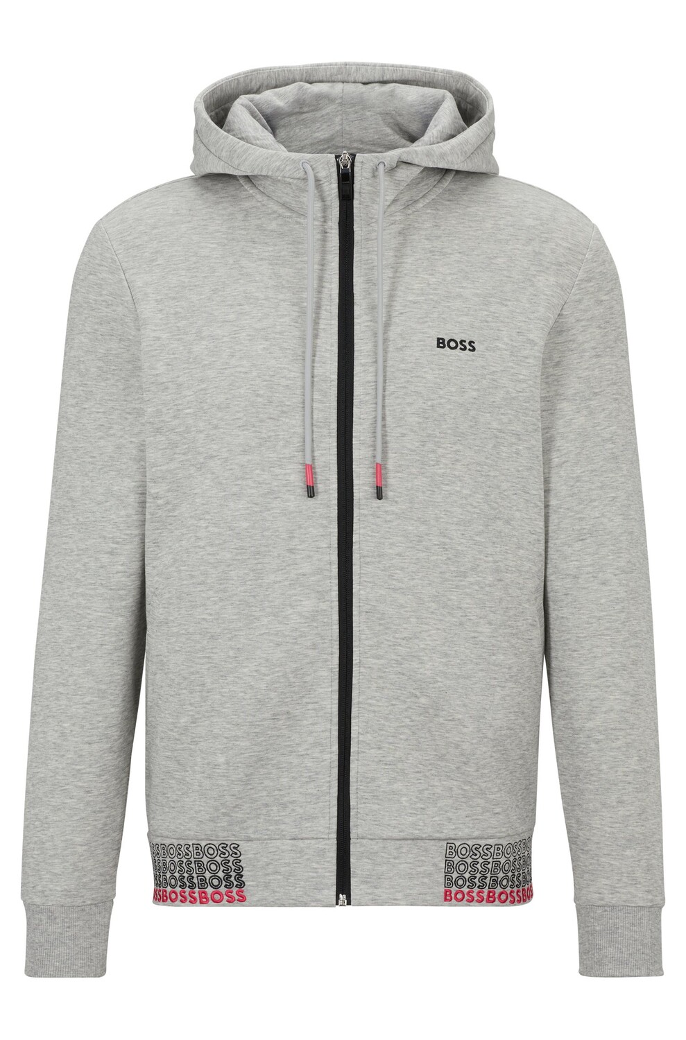 

Худи Hugo Boss Cotton-blend Zip-up With Embroidered Logos, светло-серый