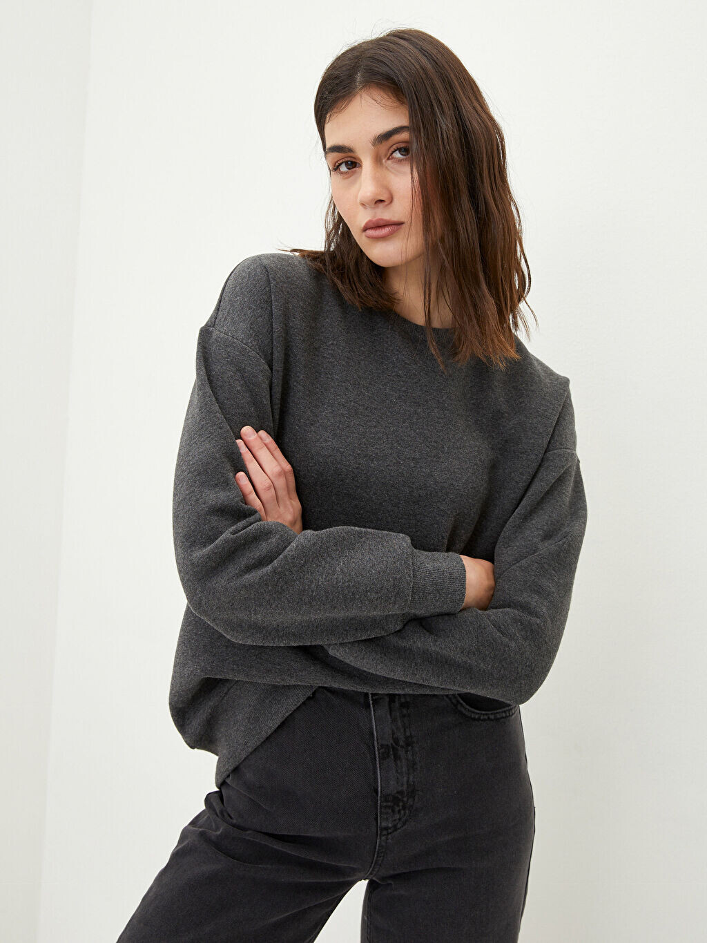 

Женская толстовка с круглым вырезом и длинными рукавами LCW Casual